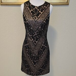 Vince Camuto Black and Tan Sleeveless Sheath Mini